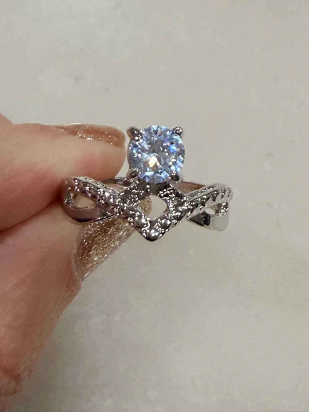 Artisan Silver Twisted Halo Ring with Blue Cubic Zirconia Stone Size 7